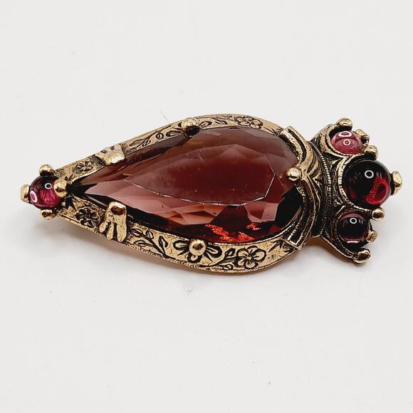 Miracle Purple Glass Brooch Open Back Faceted Stone Celtic Style Vintage - Picture 4 of 9